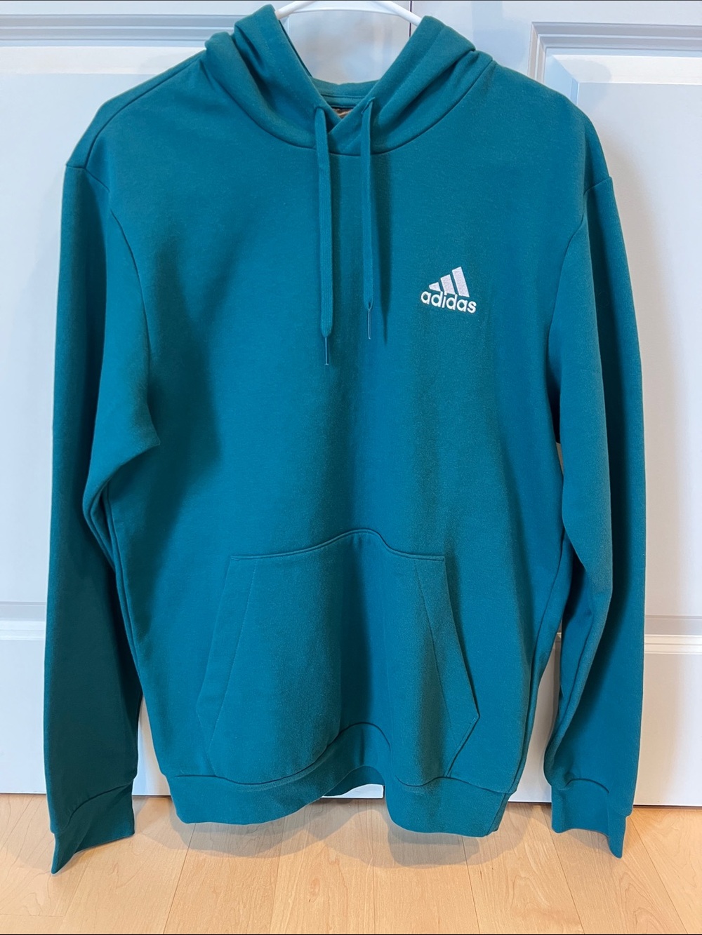 Like New Adidas Men’s Teal Pullover Hoodie with White Logo, Size Medium